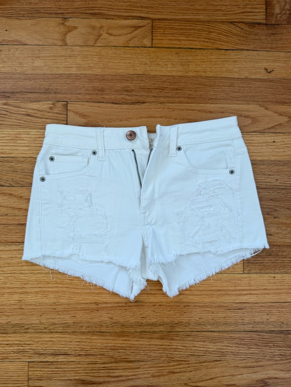 American Eagle Outfitters White Distressed Jean Shorts